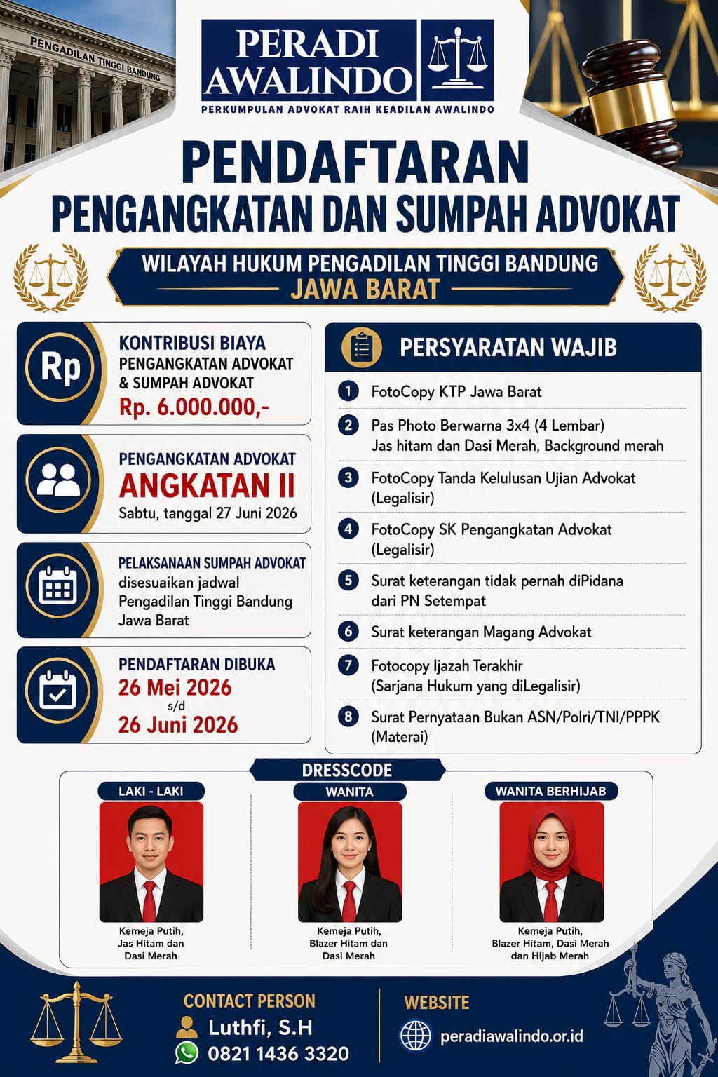 Peradi Awalindo Buka Pendaftaran Pengangkatan Advokat dan Sumpah Advokat di Pengadilan Tinggi Bandung Jawa Barat